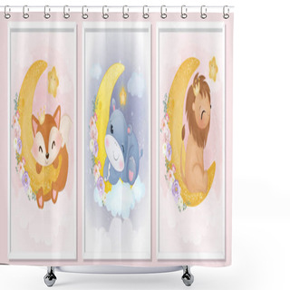 Personality  Adorable Animals Illustration For Personal Project Shower Curtains
