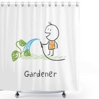 Personality  Gardener Watering Plants Shower Curtains