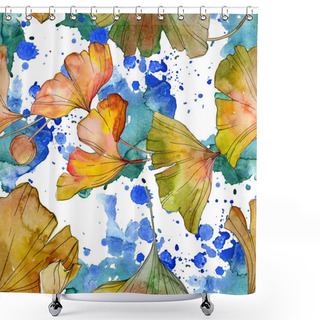 Personality  Green Yellow Ginkgo Biloba Leaf Plant Botanical Foliage. Watercolor Illustration Set. Watercolour Drawing Fashion Aquarelle Isolated. Seamless Background Pattern. Fabric Wallpaper Print Texture. Shower Curtains