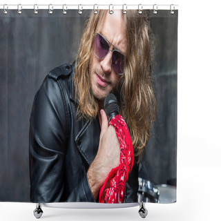 Personality  Man Holding Microphone Shower Curtains
