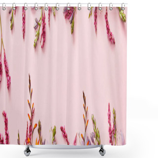 Personality  Panoramic Shot Of Fresh Wildflowers On Pink Background With Copy Space Shower Curtains