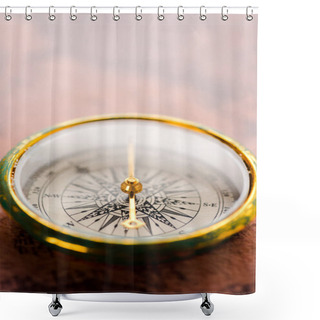 Personality  Close Up Of Vintage Compass With Golden Arrow  Shower Curtains