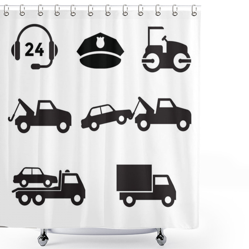 Personality  Towing Car Icon Collection With Black And Flat Design Shower Curtains