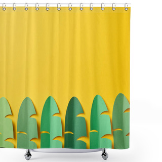 Personality  Top View Of Paper Cut Exotic Green Palm Leaves On Yellow Background With Copy Space Shower Curtains