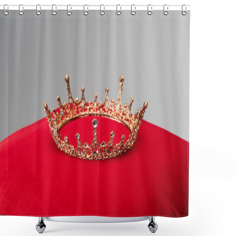 Personality  luxury crown on red velvet cushion isolated on grey shower curtains