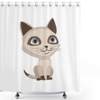 Personality  Cartoon Cat Character. Siamese Colorpoint Pet. Adorable Domestic Cat Sitting. Funny Happy And Playful Animal. Cute Two Color Kitten. Shower Curtains