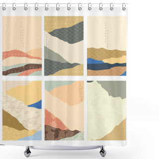 Personality  Natural Landscape Background With Japanese Pattern Vector. Mountain Forest Template With Abstract Wide Wallpaper In Vintage Style. Shower Curtains