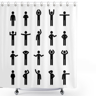 Personality  Different Poses Stick Figure People Pictogram Icon Set. Human Symbol Sign. Infographics People Set. Shower Curtains