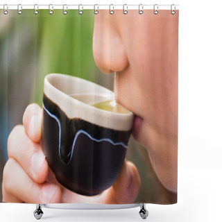 Personality  Woman Sipping Tea, Healthy Concept. Shower Curtains