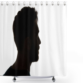 Personality  Silhouette Of Pensive Man Looking Away Isolated On White Shower Curtains