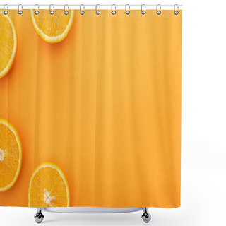 Personality  Top View Of Ripe Juicy Orange Slices On Colorful Background With Copy Space Shower Curtains
