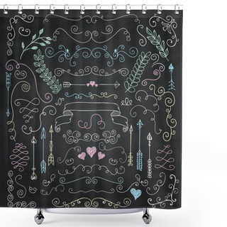 Personality  Vector Chalk Drawing Rustic Floral Design Elements Shower Curtains