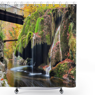 Personality  Bigar Waterfall In Romania - One Of The Most Beautiful Waterfalls In The Country. Discover Romania Concept. Autumn Landascape Shower Curtains