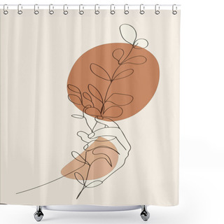 Personality  Sketch Of Female Hand Holding The Plant Stem With Beige Spots Shower Curtains