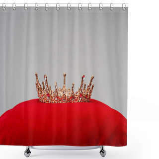 Personality  Luxury Royal Crown On Red Velvet Cushion Isolated On Grey Shower Curtains