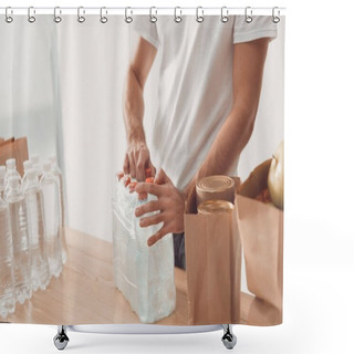 Personality  Volunteer Opening Pack Of Water Bottles Shower Curtains