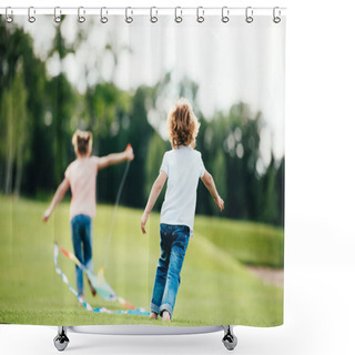 Personality  Siblings Playing With Kite Shower Curtains