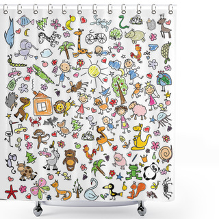 Personality  Children's Doodle Drawings Shower Curtains