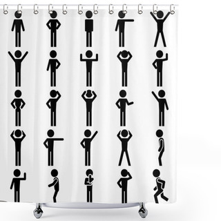 Personality  Stick Figure Positions Set Vector Icon. Shower Curtains
