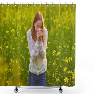 Personality  Pollen Allergy, Girl Sneezing Shower Curtains