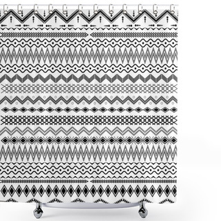 Personality  Texture With Geometrical Ornaments - Black & White Shower Curtains