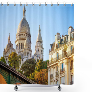 Personality  View Of The Montmartre Sacre-Coeur Cathedral Over Classical Hausmann Style Paris House Shower Curtains