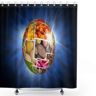 Personality  Fruits And Vegetables Collage Globe Shower Curtains