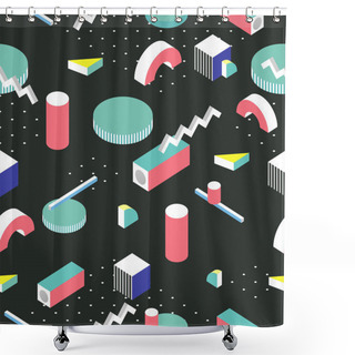 Personality  Postmodern 80s Style Seamless Pattern. 3d Isometric Background. Shower Curtains