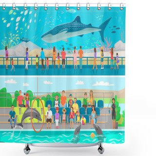 Personality  Huge Oceanic Aquarium And Dolphinarium Sketch Shower Curtains