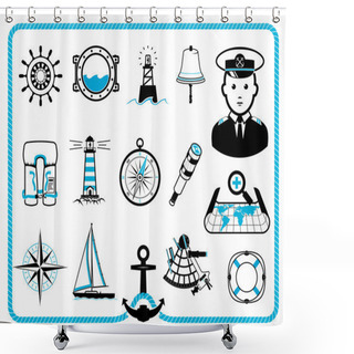 Personality  Nautical Frame And Icons Shower Curtains