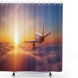 Personality  Passengers Commercial Airplane Flying Above Clouds Shower Curtains