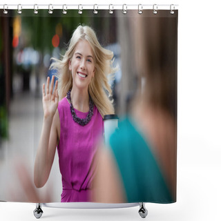 Personality  Woman Waving Hello On Street Shower Curtains