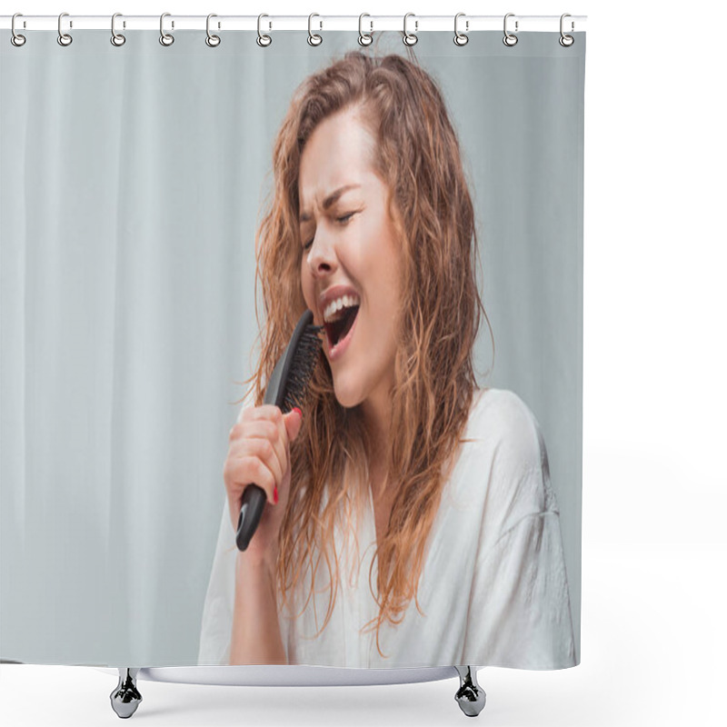 Personality  woman singing with hair comb shower curtains