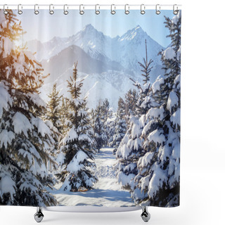 Personality  Winter Mountain Scenery Shower Curtains