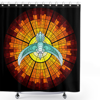 Personality  Colorful Illustration Background With Pigeon And Glowing Sun With Rays. Stained Glass Window Mosaic Style. Shower Curtains