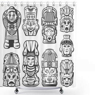 Personality  Vintage Maya Civilization Objects Collection Shower Curtains