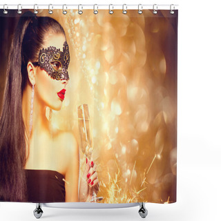 Personality  Woman With Glass Of Champagne Shower Curtains