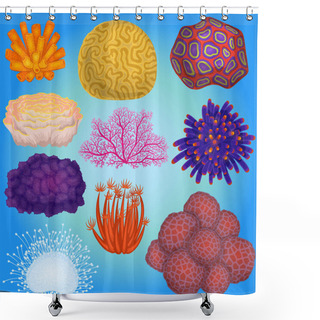 Personality  Coral Vector Sea Coralline Or Exotic Cooralreef Undersea Illustration Coralloidal Set Of Natural Marine Fauna In Ocean Reef Isolated On Aquatic Background Shower Curtains