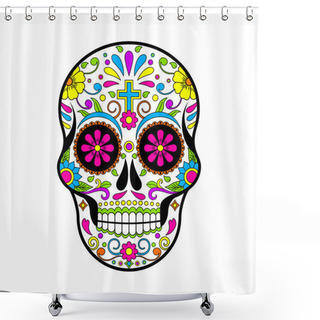 Personality  Mexican Sugar Skulls, Day Of The Dead Vector Illustration On White Background  Shower Curtains