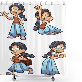 Personality  Fairy Tale Medieval Peasant Girl With Different Expressions. Vector Clip Art Illustration With Simple Gradients. Each On A Separate Layer. Shower Curtains