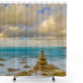 Personality  Stack Of Stones On The Beach Shower Curtains