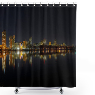 Personality  Picturesque Dark Cityscape With Illuminated Buildings, River And Night Sky Shower Curtains