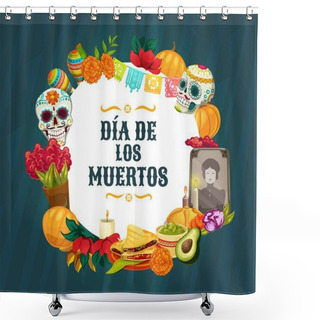 Personality  Day Of The Dead Altar With Mexican Sugar Skulls Shower Curtains