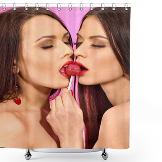 Personality  Lesbian Women Kissing In Erotic Foreplay Game Shower Curtains