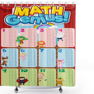 Personality  Font Design For Word Math Genius With Times Tables Illustration Shower Curtains