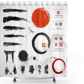 Personality  Set Of Brushes And Design Elements Shower Curtains
