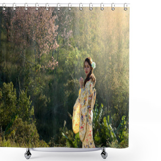 Personality  Woman In Kimono Traditional Japanese Dress Shower Curtains
