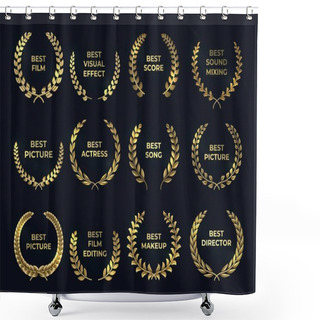 Personality  Golden Laurel Or Palm Wreath. Leaf Shapes Winner Prize, Cinema Awards. Films, Directing, Music Nominate At Tradition Ceremony. Gold Branches And Nomination Text, Vector Premium Set Shower Curtains