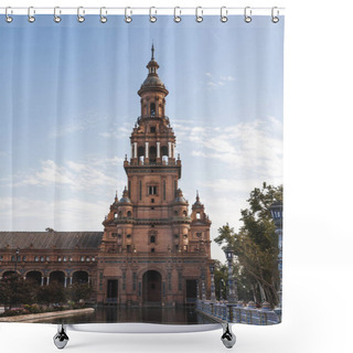 Personality  Eclectic Tower Under Blue Sky, Seville, Spain Shower Curtains