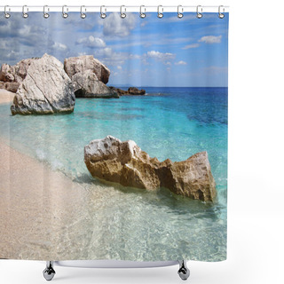 Personality  Rocky Beach In Sardinia Shower Curtains